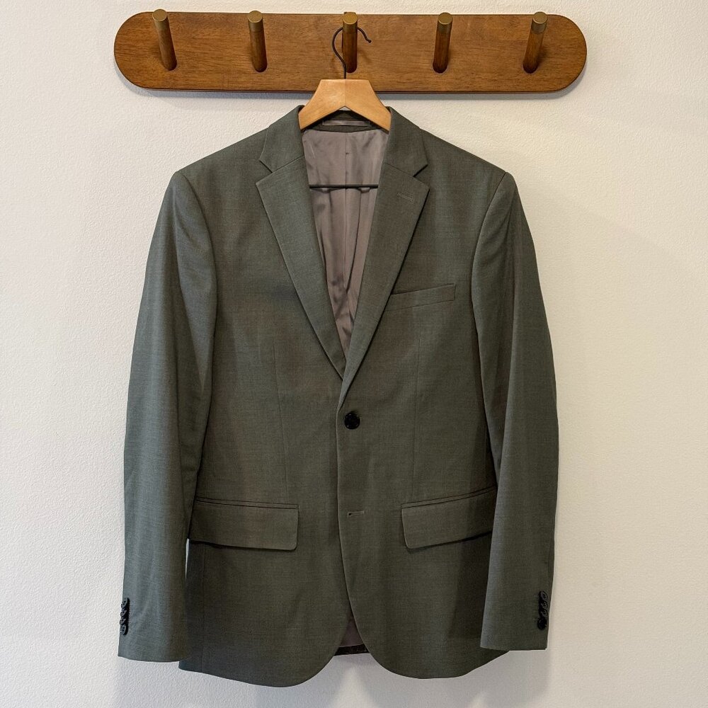 Slim Fit Single-Breasted Suit Jacket and Trousers by H&M | Khaki gray-green